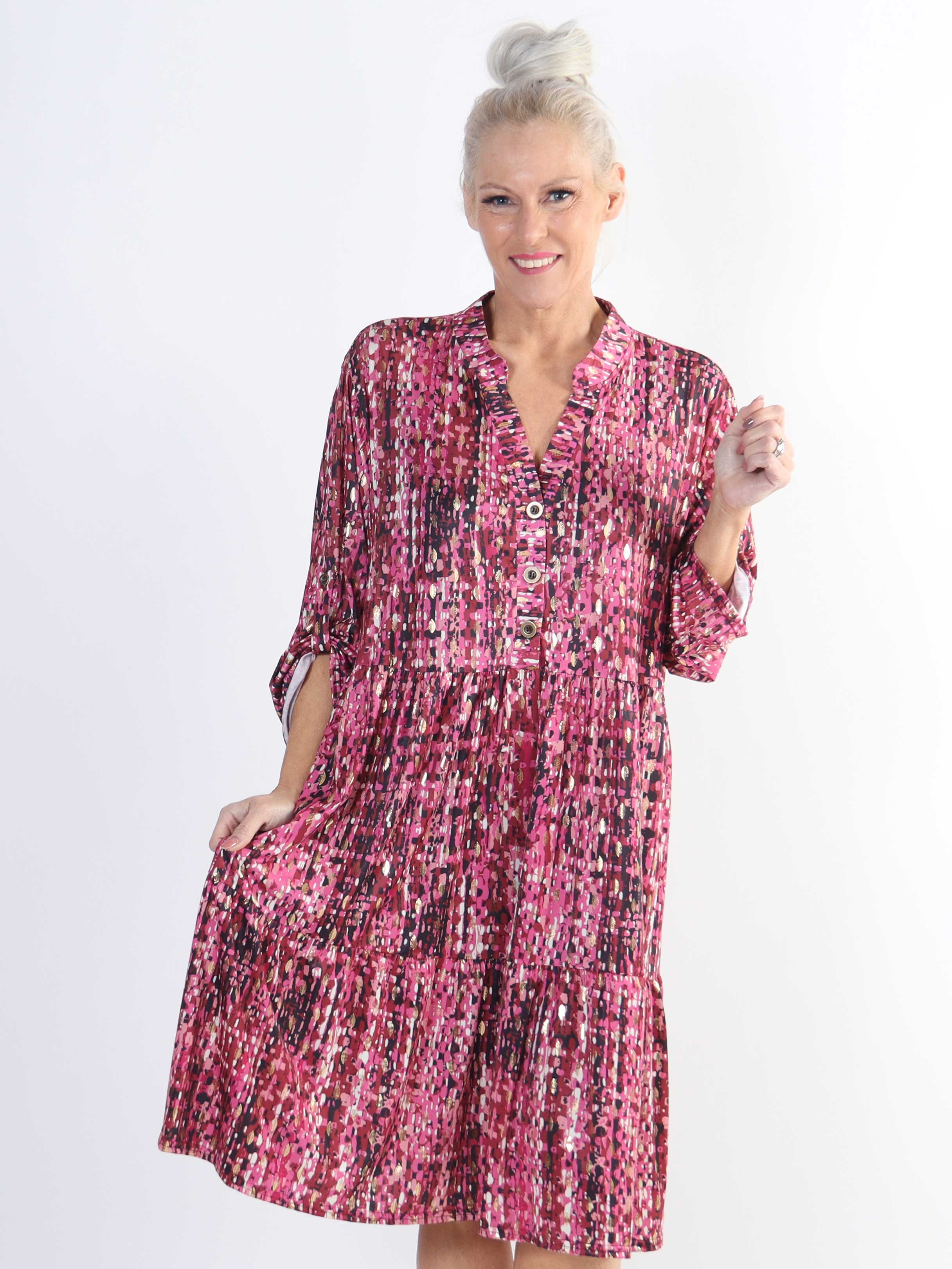 Milano Pattern Midi - Mönstrad plus size klänning med lager på lager look